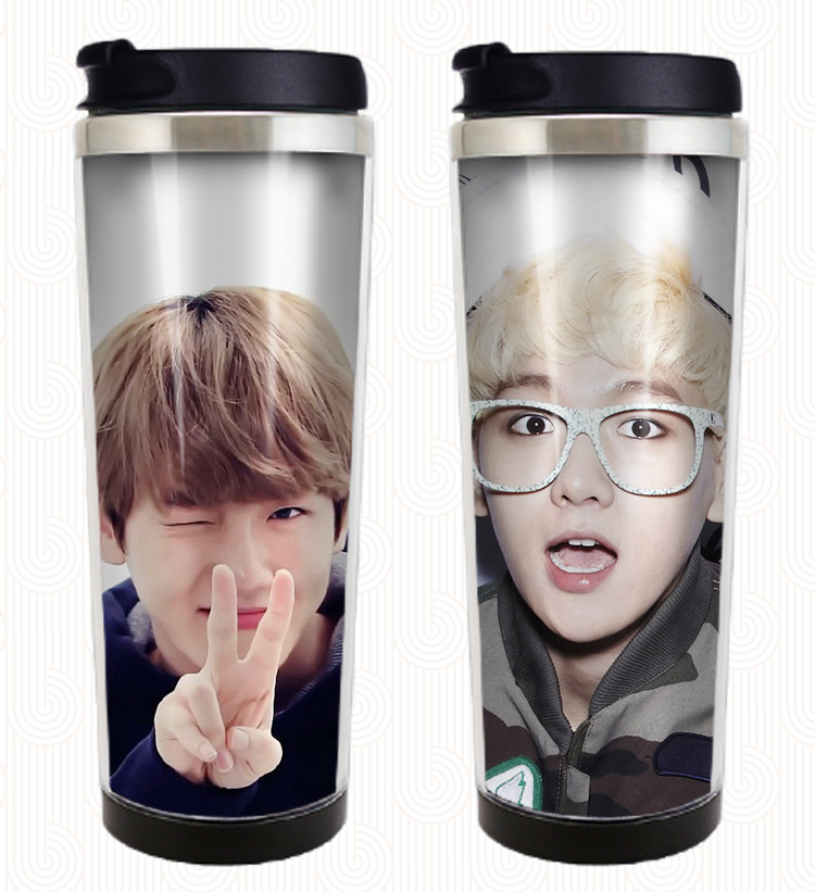 边伯贤杯子创意周边同款玻璃塑料可爱定制水杯exo应援杯学生礼物三辑