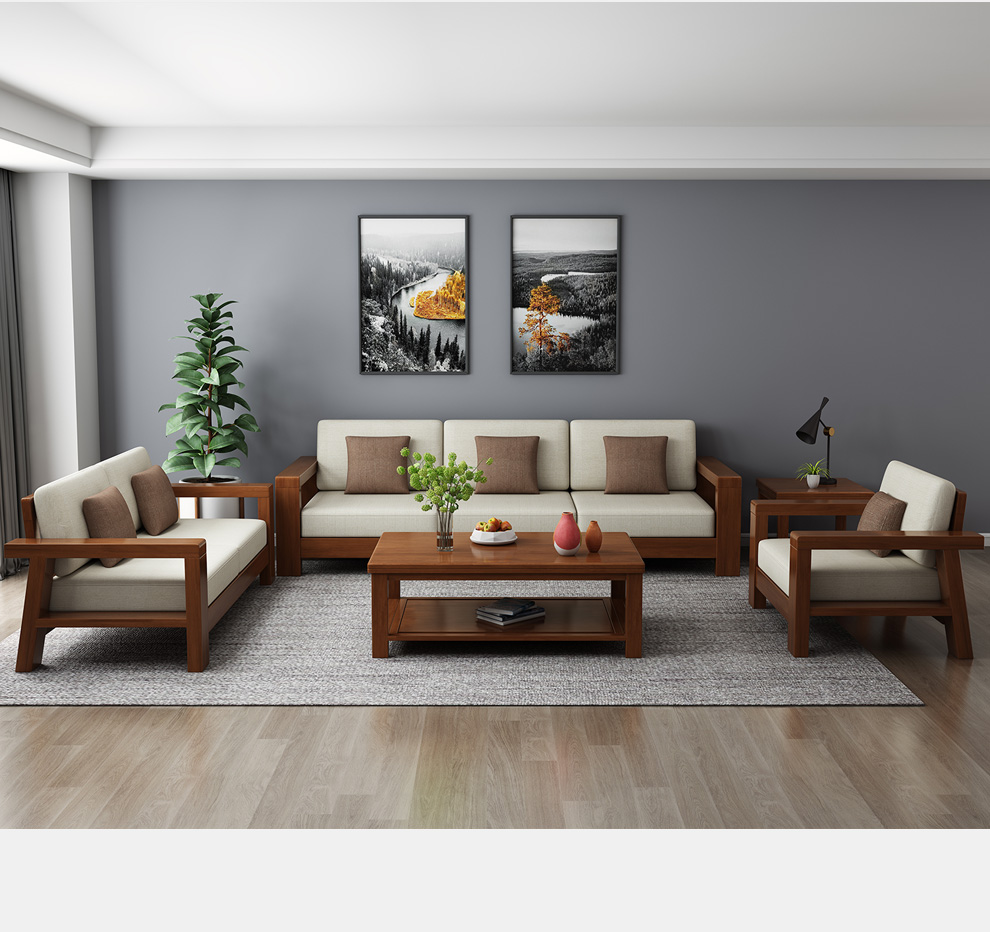 公熊家具 沙发 实木沙发客厅组合实木转角布艺沙发全套沙发床客厅家具