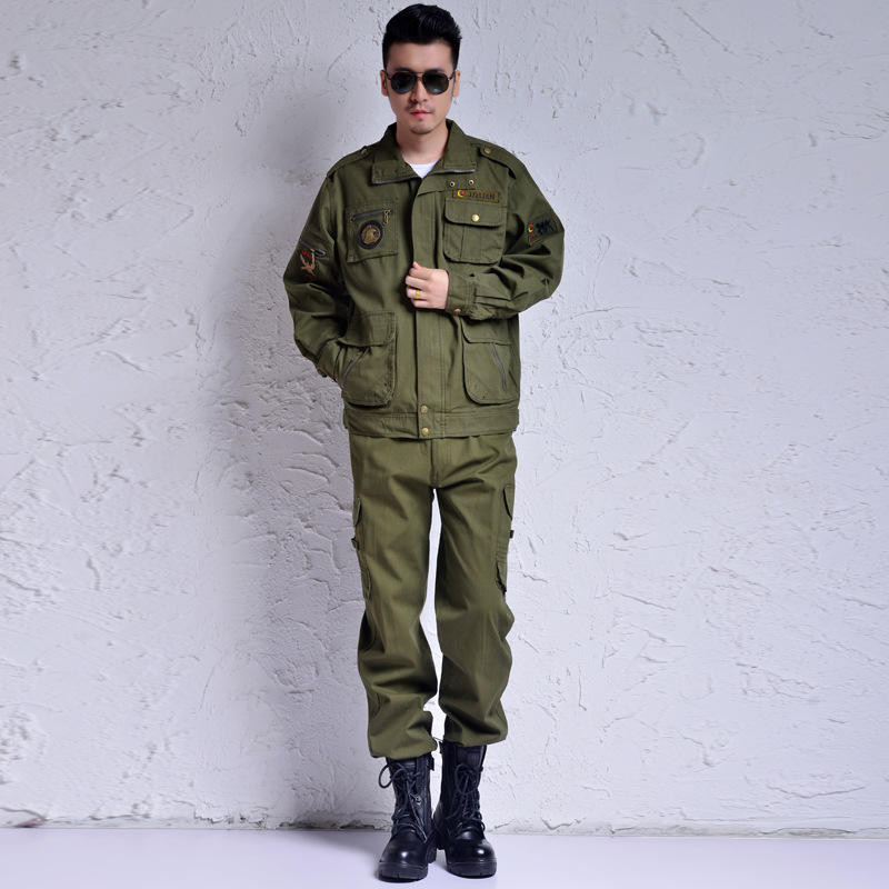 2016夏季户外长袖工作服套装男电焊工工程劳保服作训服 军绿色 l