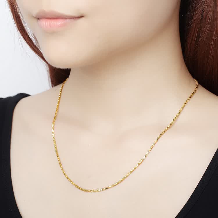 喜福龙女士黄金项链小鱼项链足金9999按克素链女生细款真金吊坠挂链