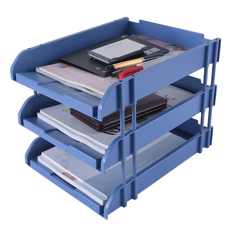 富得快三层镂空收纳文件座自由拆卸组装3层文件盘文件筐牢固耐用办公