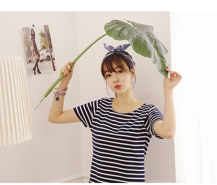 金莎依戴 2016新款条纹拼棉条纹宽松圆领短袖t恤女夏学生百搭简约上衣