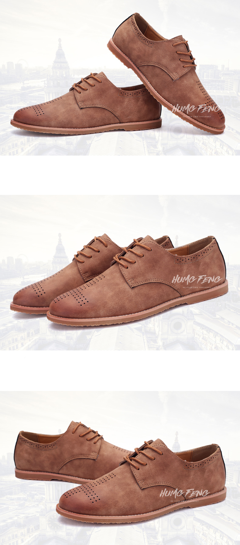 humg feng/悍风品牌男鞋新款男士休闲鞋透气牛反绒皮鞋 灰色 42码