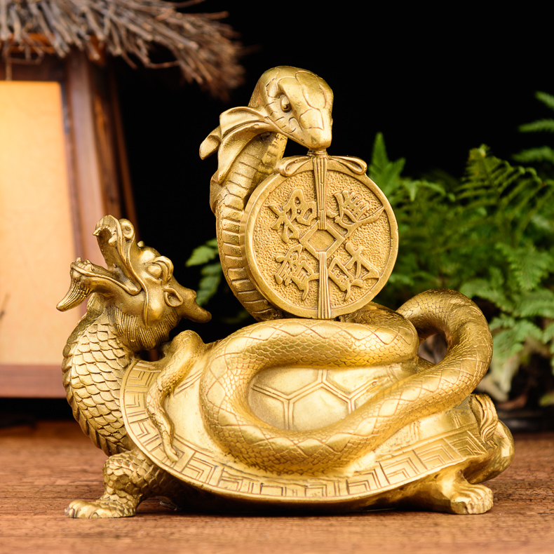 铜一家玄武摆件黄铜龟蛇摆件龙龟四方神兽工艺品办公室桌面饰品大号