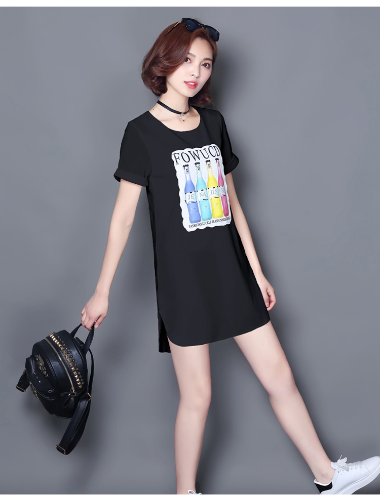 女装 t恤 倾慕女装 倾慕 短袖t恤女2016夏季新款韩版印花连衣裙中长款