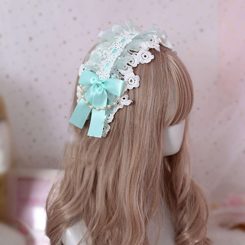 软妹lolita发箍蕾丝发夹lolita甜美日常kc蝴蝶结头饰发带 浅粉色