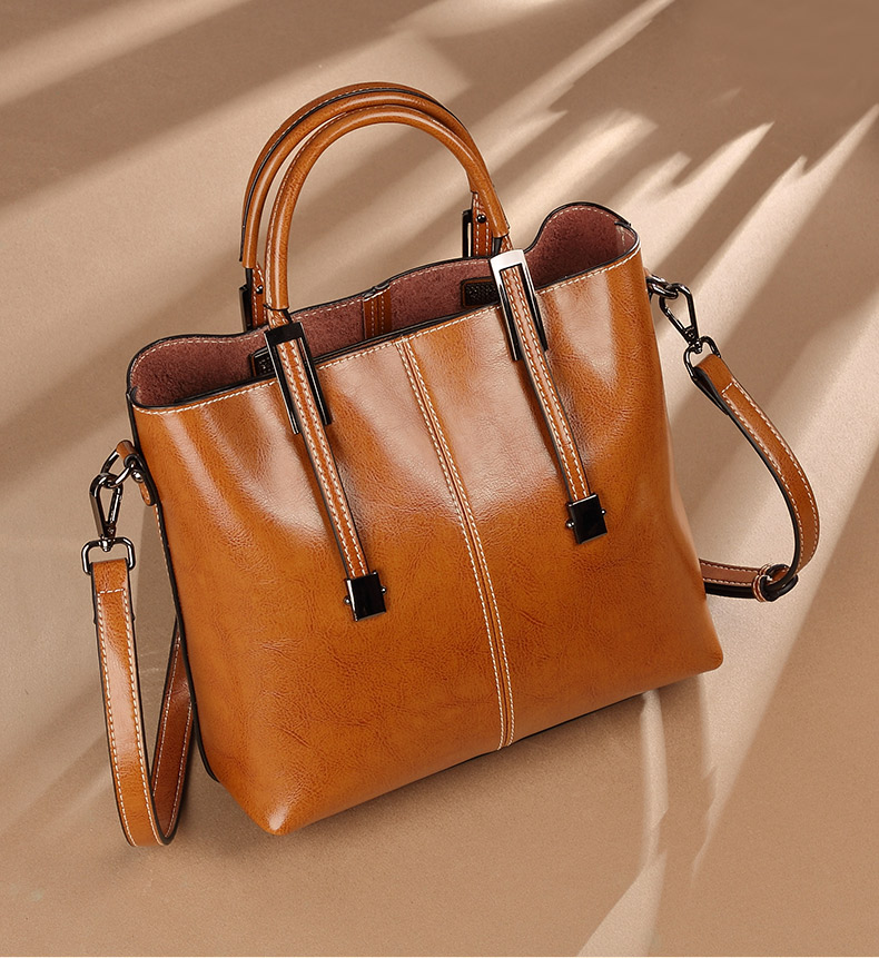 包包女包2020新款手提包潮韩版简约大容量真皮单肩斜挎女包 浅棕色