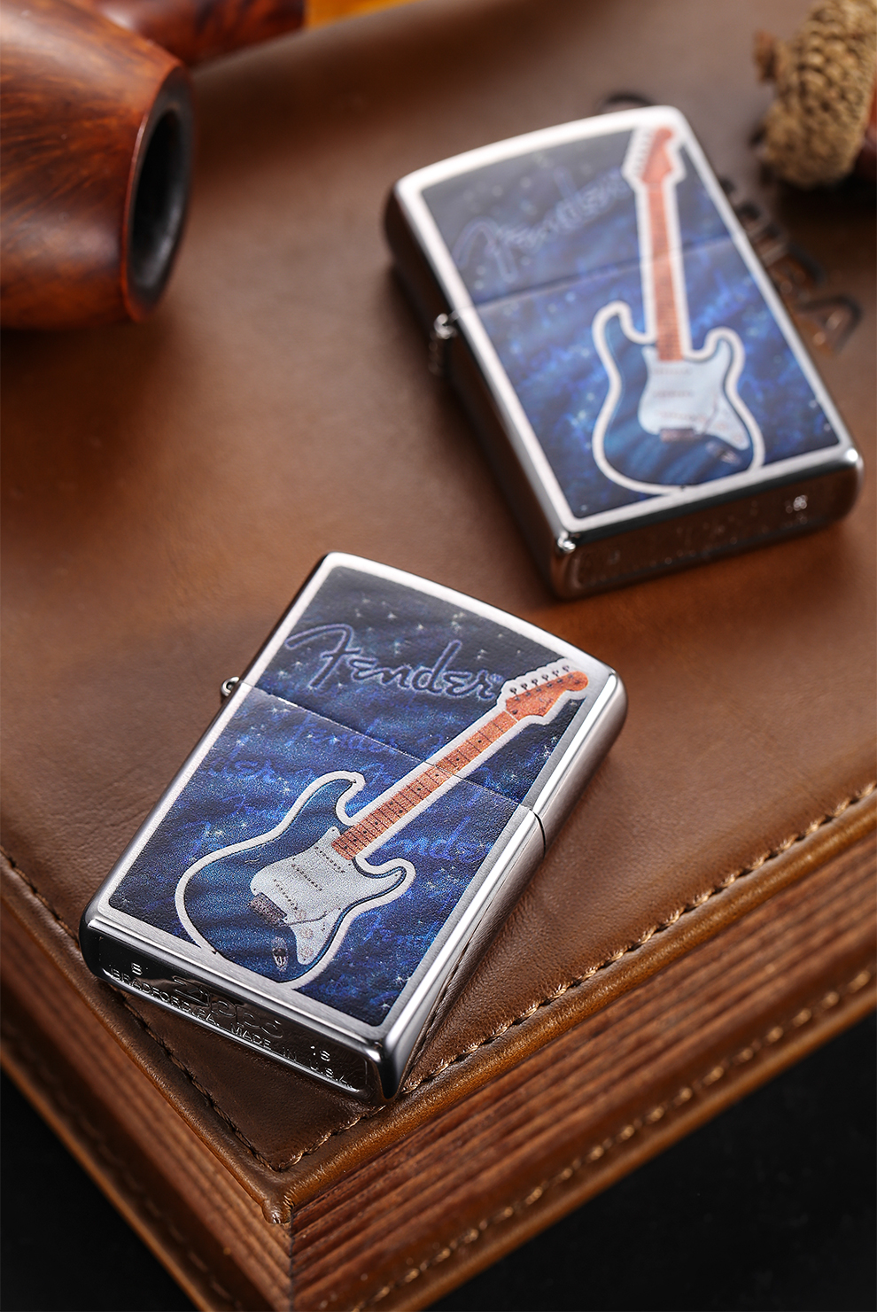 美国之宝zippo打火机煤油正品芬达fender之蓝色月光吉他新款拉丝