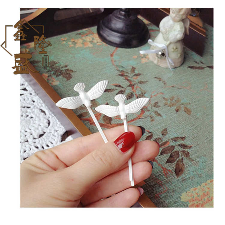 水晶玛瑙 头饰/胸针 鑫隆盛 鑫隆盛 复古小白鸽 金属小发夹 对夹 发饰