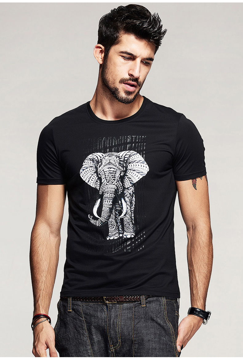 rpap阿帕迪 品牌男装 夏日新款简约男士修身t恤青年大象纹上衣 黑色 m