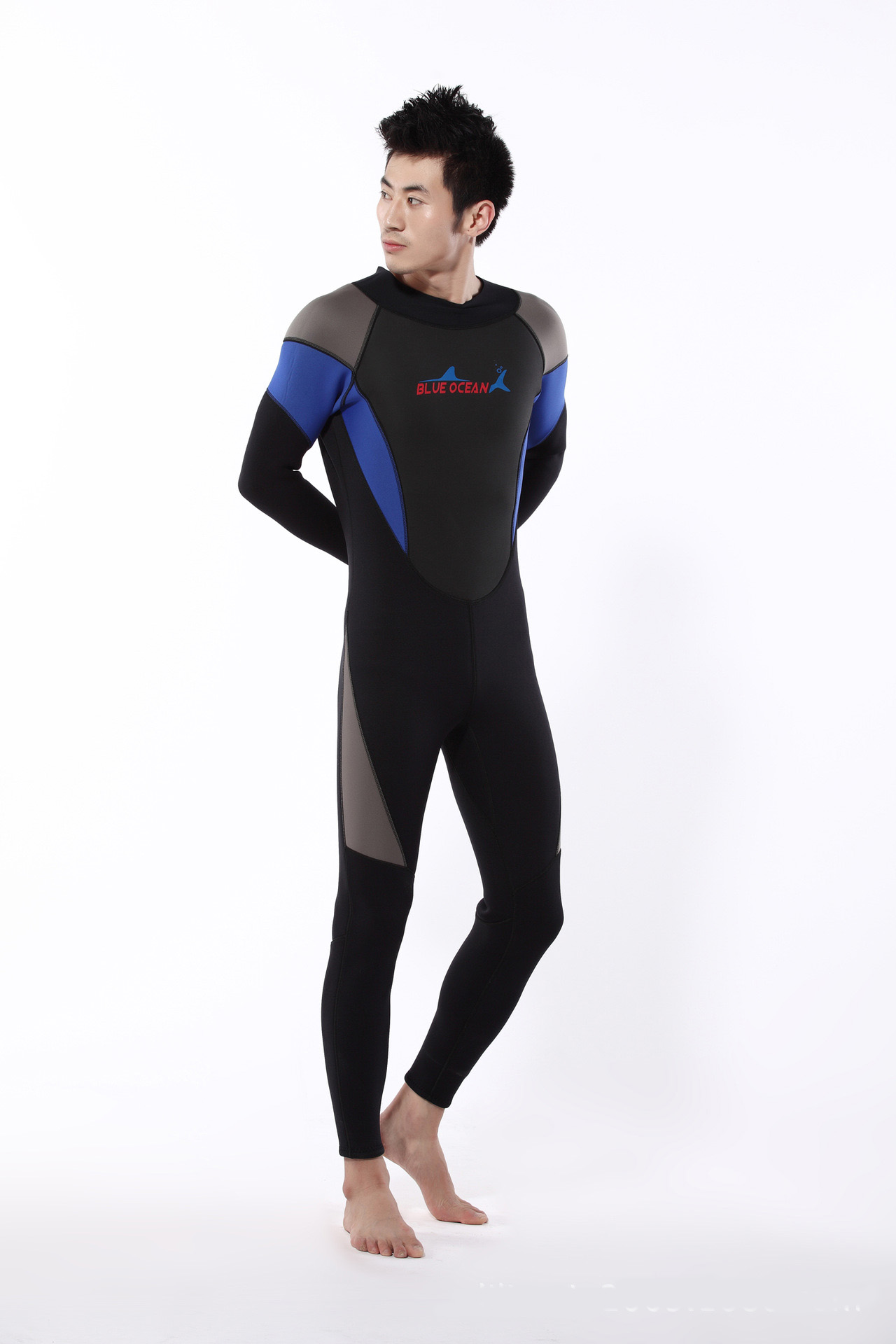 3mm湿式潜水服 冬泳溪降保暖 潜水衣浮潜服 冲浪服防晒衣 蓝色 男 s