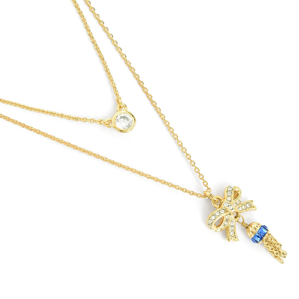 juicy couture(橘滋)秋冬蝴蝶结与流苏双线项链 金色