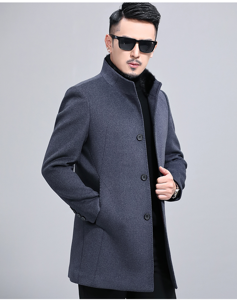 花花公子男装正品2019冬装高端新品纯色立领商务绅士羊绒大衣中年男士