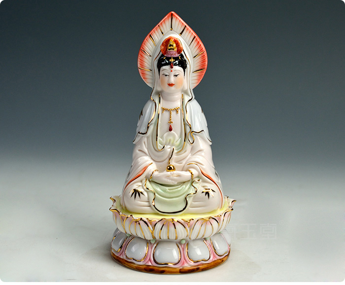 戴玉堂 5吋双面观音佛像摆件陶瓷观世音坐像小号如来佛随身佛 d08-002