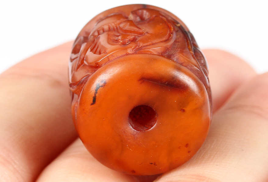 4.37克19mm枣红圆桶状精雕福运绵长老蜜蜡挂件琥珀缘珠宝
