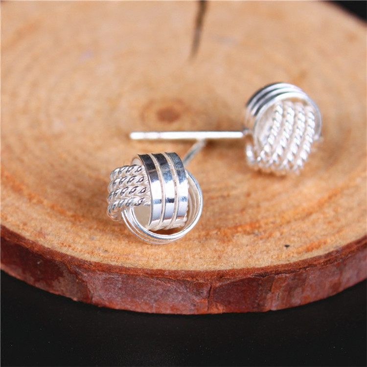 侨喜925 银 丝编织银球耳钉 女款 7毫米