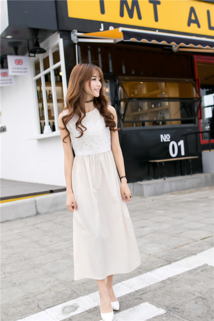 采梦蕾丝2016夏季女装新款学院风亚麻长裙气质淑女无袖背心裙连衣裙