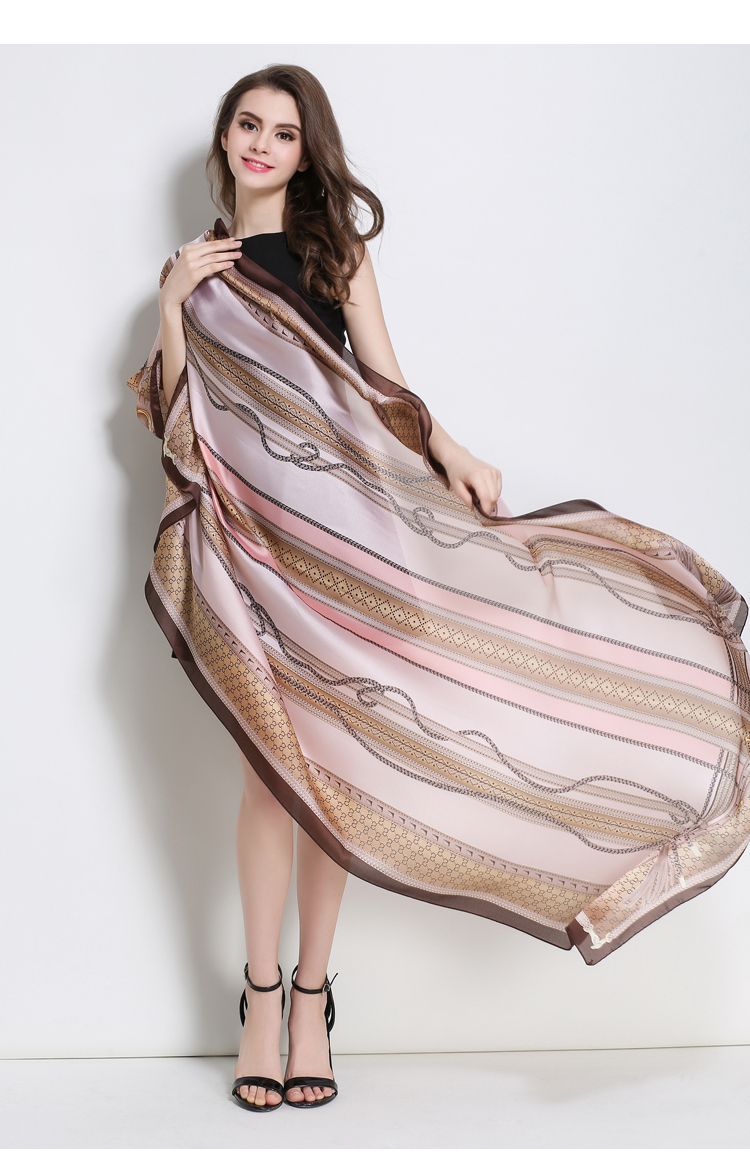 梦迪蔻 2018新款春秋真丝缎丝巾女披肩长款两用防晒时尚围巾礼品纱巾