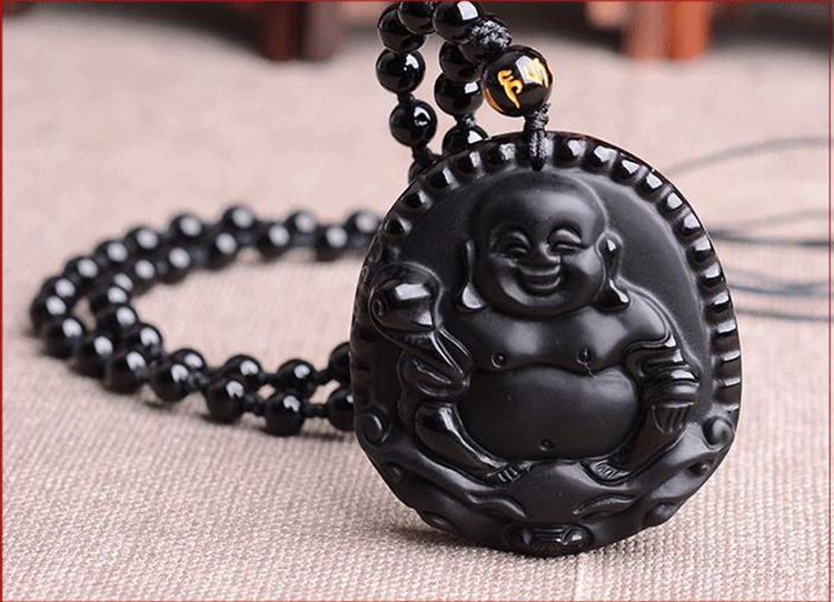 煜博 男女黑曜石弥勒佛菩萨吊坠佛珠饰品