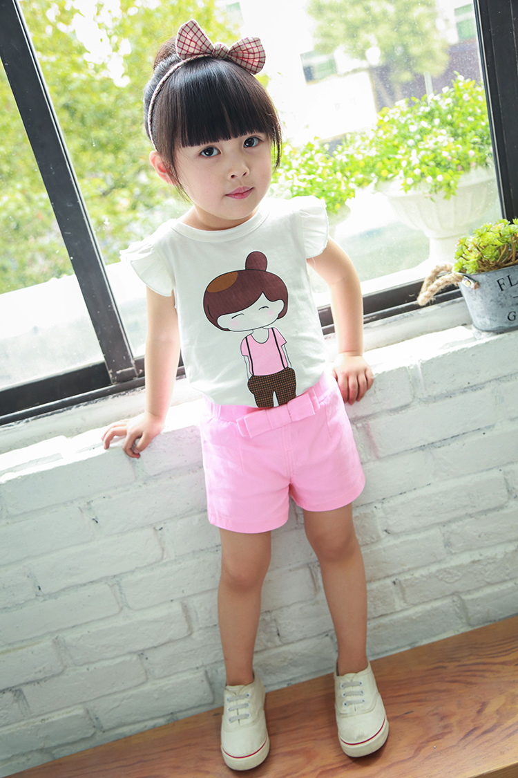 夏季儿童装女宝宝短袖短裤两件套装潮 粉色裤 80码建议身高70-80cm