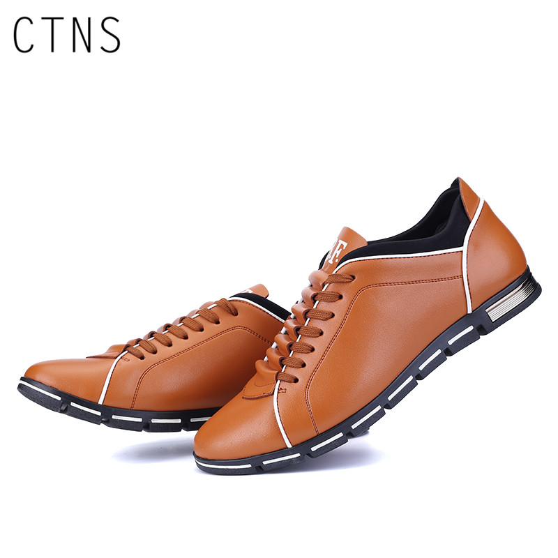 ctns男鞋新款男士时尚系带平底皮鞋圆头厚底板鞋低帮平板商务休闲鞋