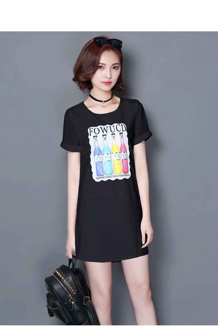 女装 t恤 倾慕女装 倾慕 短袖t恤女2016夏季新款韩版印花连衣裙中长款
