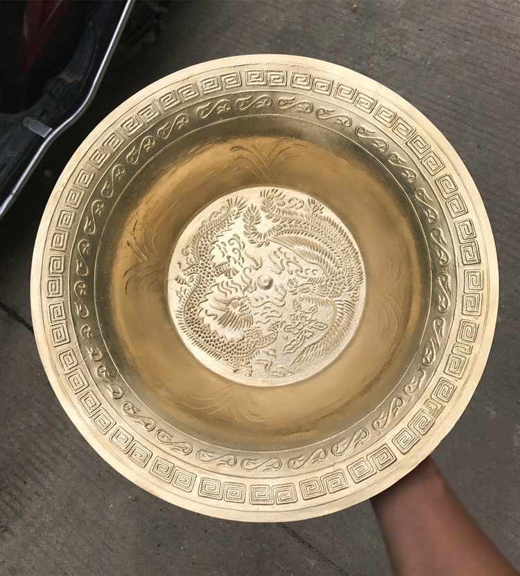 创古琪通 结婚铜盆纯铜洗脸盆黄铜盆聚宝盆家用仿古加厚手工喜盆 中号