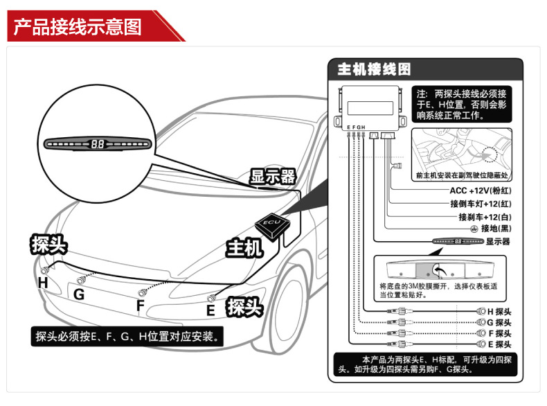 铁将军3108前探倒车雷达 防擦角雷达 2探可升级4探头 七段光标数字及