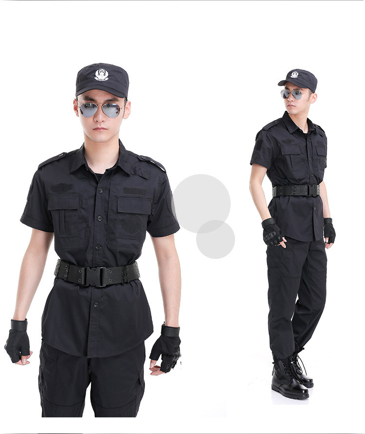 汉朴思 保安作训服短袖套装夏 特勤工作服 夏季特勤特训服套装 黑色 s
