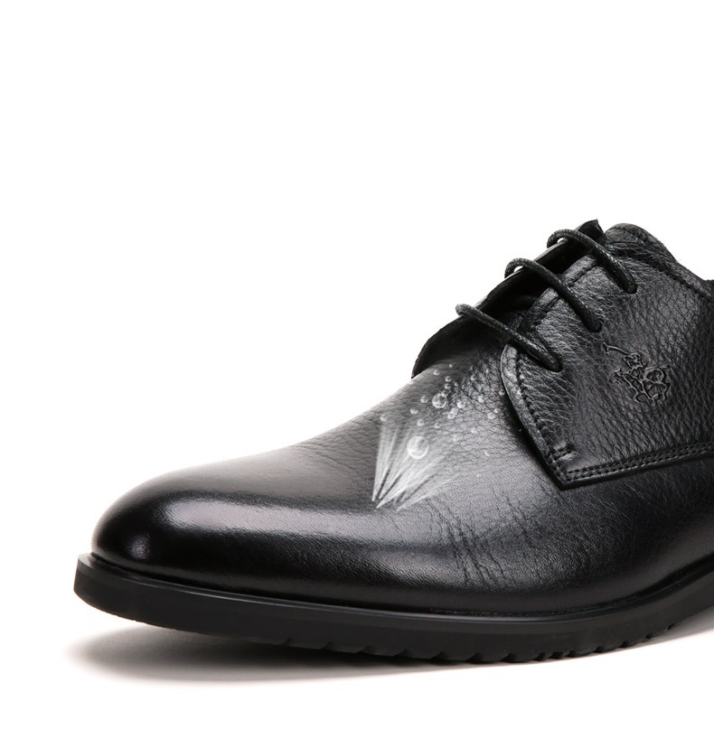 圣大保罗polo 摔纹牛皮 简约纯色正装系带皮鞋 男士皮靴 正装鞋 黑色