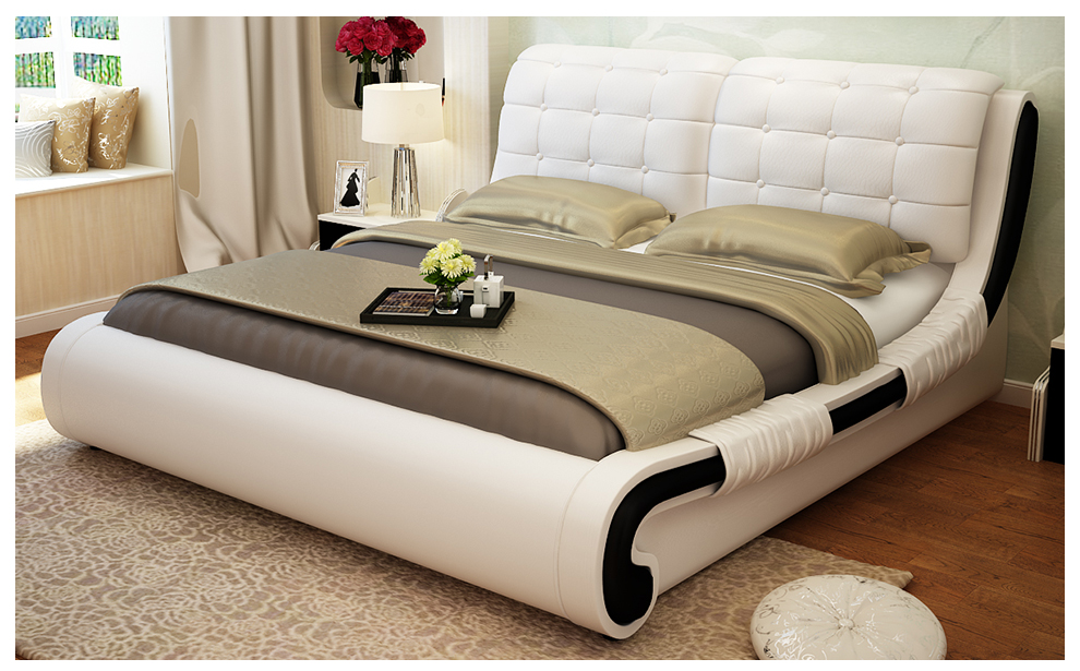 乐和居 床 真皮靠背 双人床 独特围边 精细做工 大床 卧室家具 1.5*1.