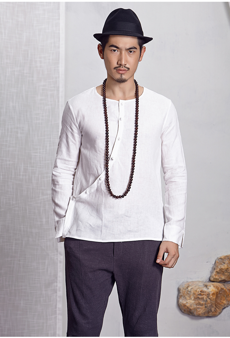 品牌男装 新品改良汉服男士中国风简约长衫纯色唐装男 白色 l