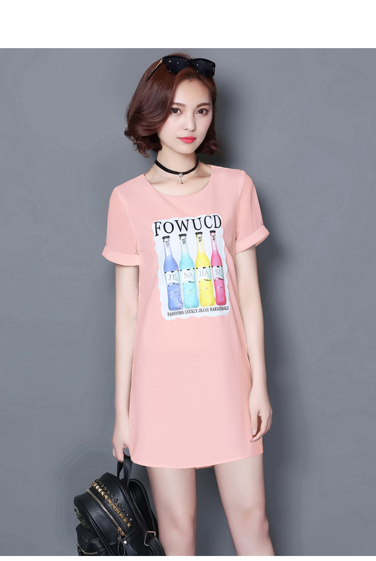 女装 t恤 倾慕女装 倾慕 短袖t恤女2016夏季新款韩版印花连衣裙中长款