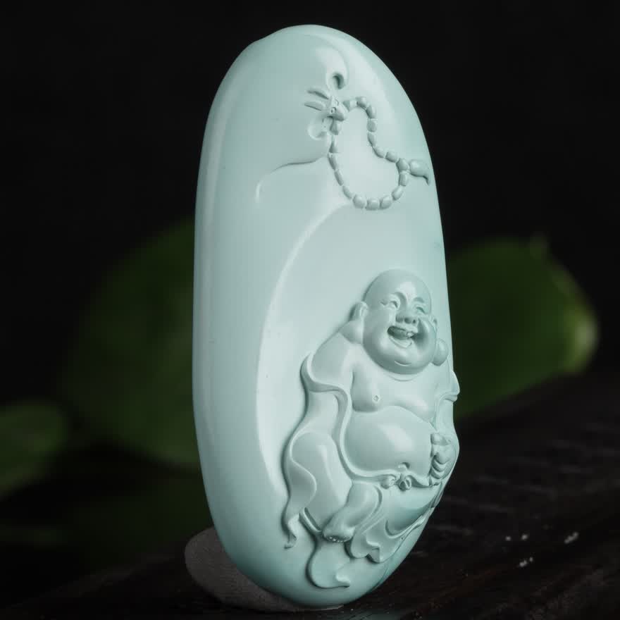 省级玉雕大师叶海林绿松石《弥勒佛14》35.5g【天工艺品】