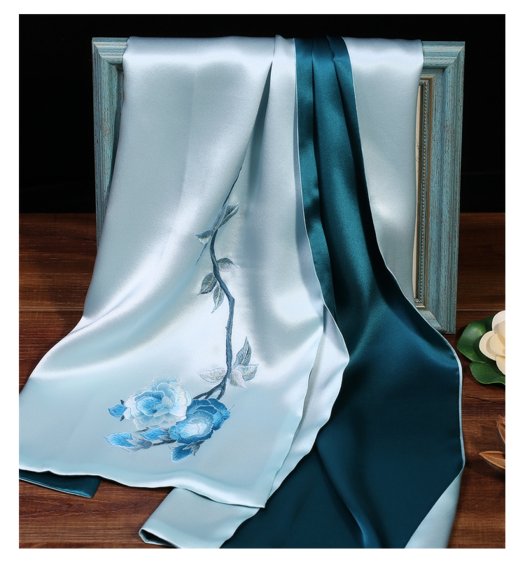 晨圈汇 苏绣丝巾围巾女 母亲节妇女节礼物送妈妈礼品牡丹手工刺绣酒