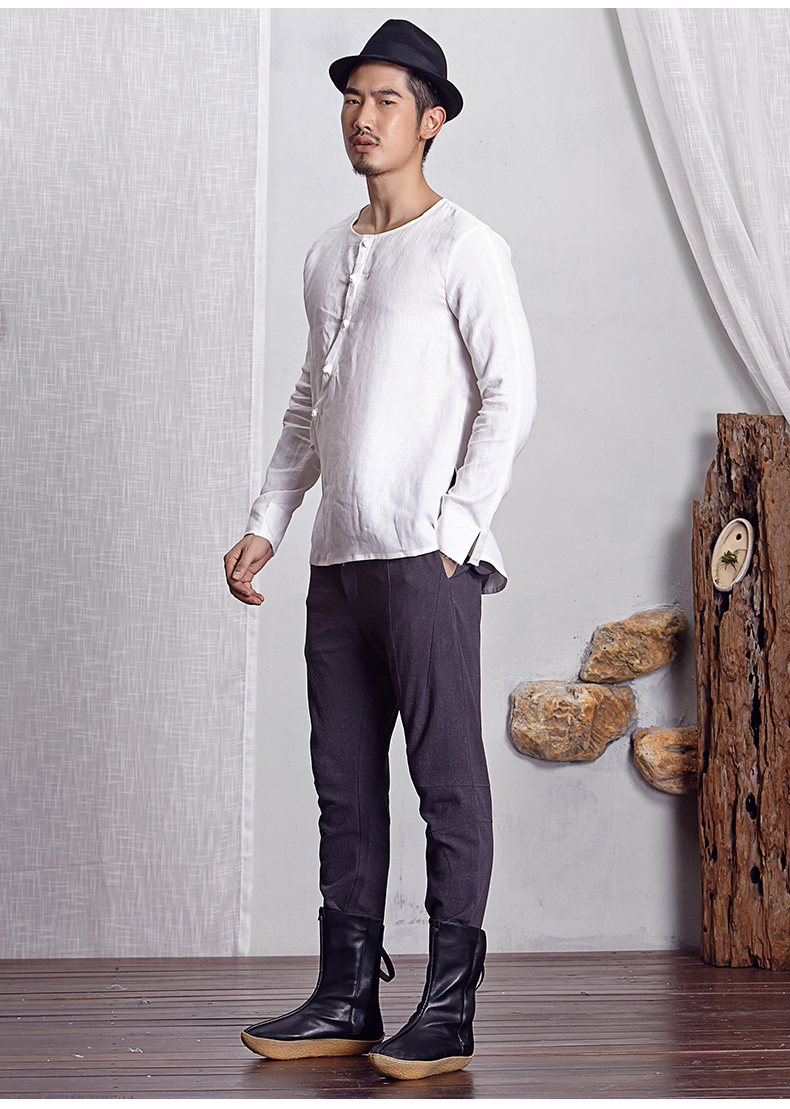 品牌男装 新品改良汉服男士中国风简约长衫纯色唐装男 白色 l