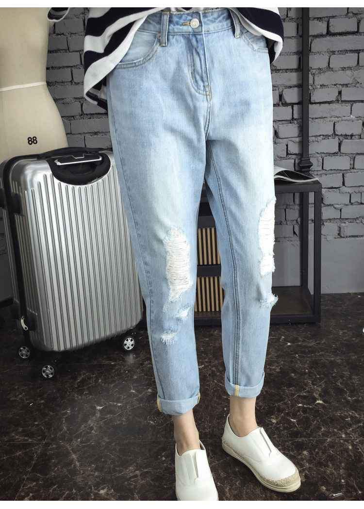 芭妮诗磨白破洞牛仔裤九分裤e1 图片色 30【图片