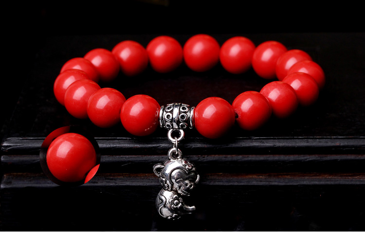 真一 合成朱砂十二生肖手链 男女款单圈手串饰品 蛇 珠子10mm-8mm