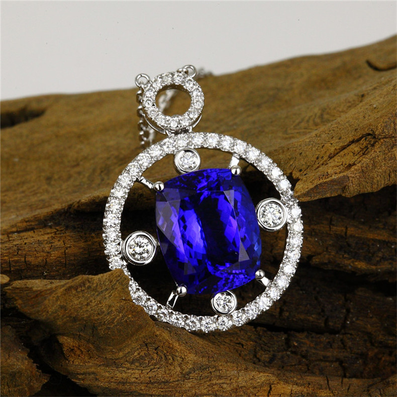 thera彩宝 坦桑石吊坠,18k金嵌钻坦桑石吊坠(15天定制 国检证书)