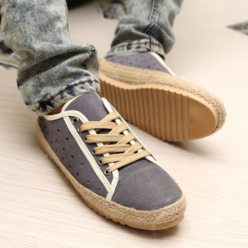 尚倍 镂空洞洞板鞋男夏季新品低帮透气休闲鞋学生时装潮鞋韩版草编鞋