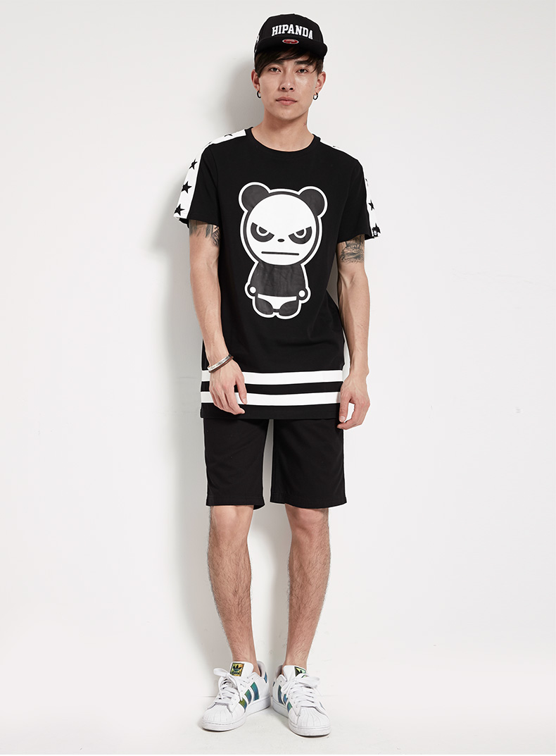 男装 t恤 hipanda hipanda 你好熊猫 男款 短袖大熊猫星肩大t恤 迷雾