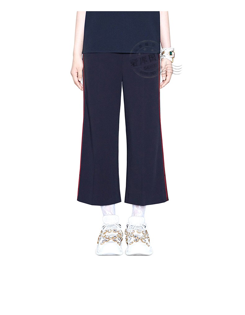 gucci古驰裤子女侧边条纹阔腿长裤 蓝色523250 zkr01 4755 40【图片
