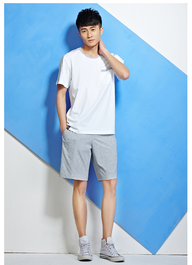 运动套装男夏季中老年人棉质大码运动装男款夏装短袖长裤休闲套装 深