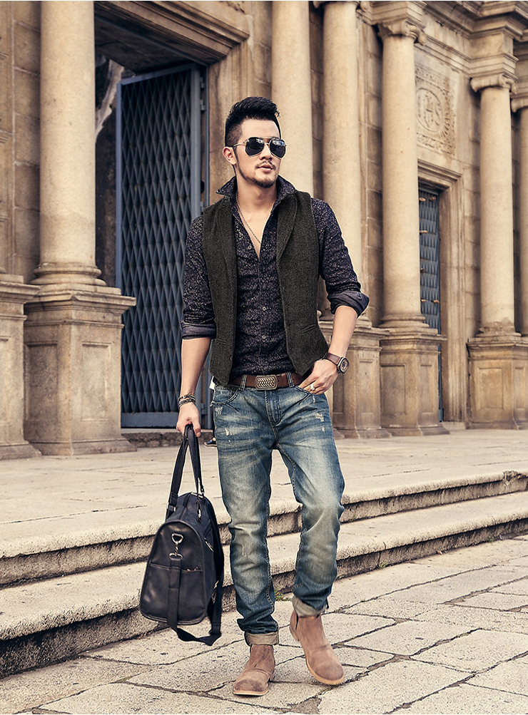 型男会社型男春季新款男装复古怀旧水洗破洞长裤修身牛仔裤男k538复古