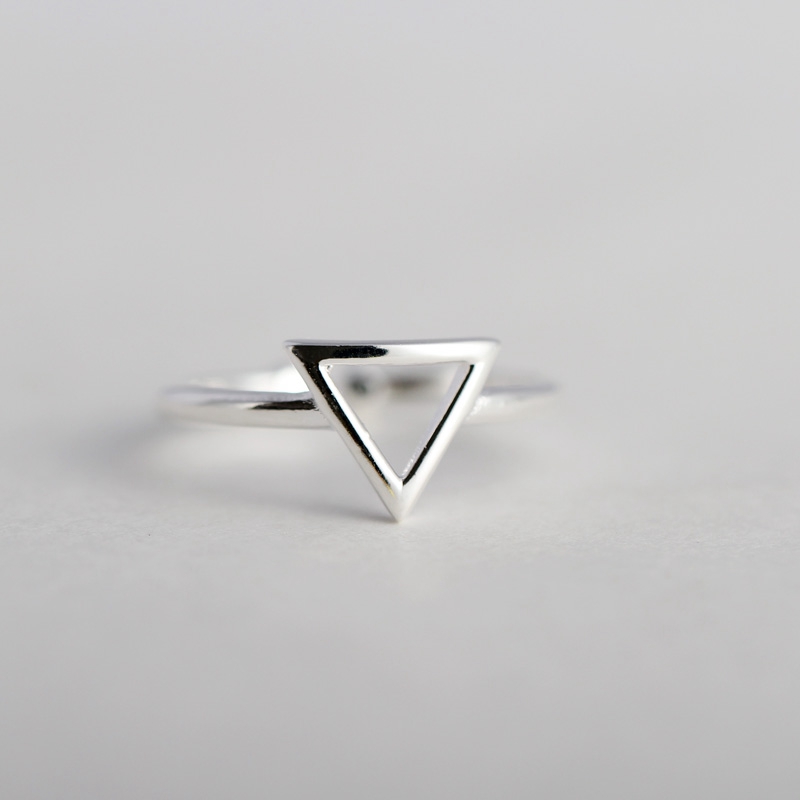 翠声翠色 925银戒指韩版时尚简约三角形开口戒指指环女个性几何戒指尾