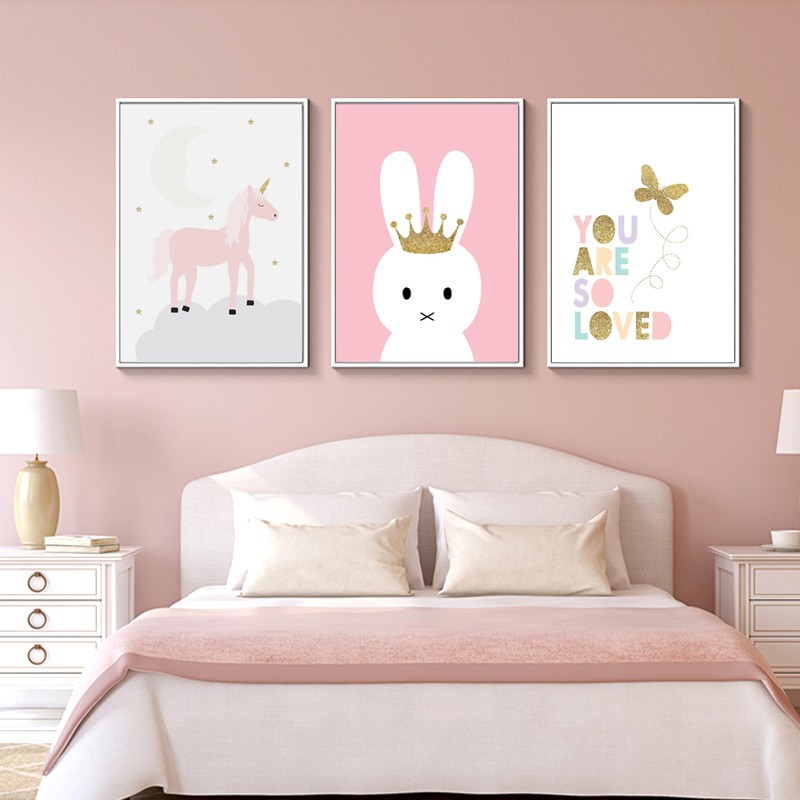 彤画阁女孩公主少女卧室床头装饰风格挂画卡通儿童房装饰画墙画j款