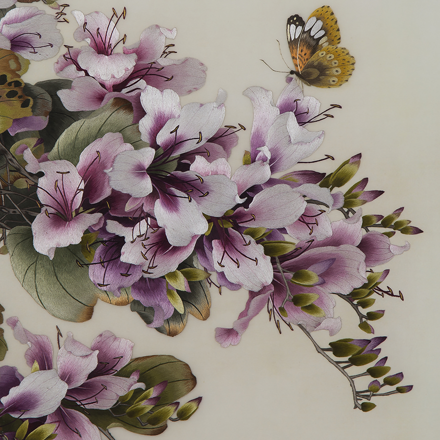 苏工纯手工卢宝棋苏绣真丝《紫薇花》细平针 【天工艺品】