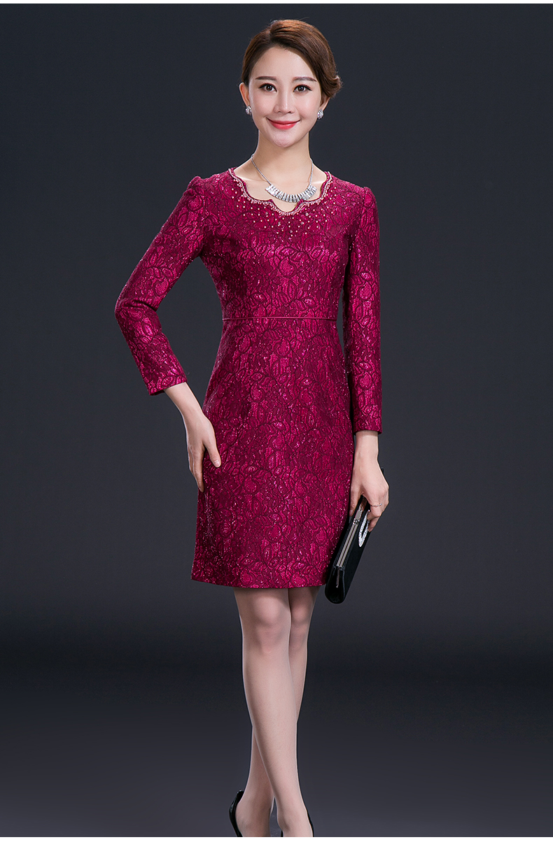 荧蒂 婚礼妈妈装结婚庆婚宴礼服大码中老年蕾丝连衣裙2017春秋装新款