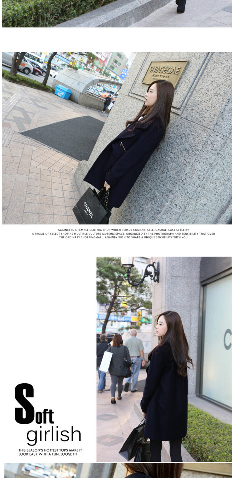 伊恋格2016春新款女装韩版时尚大码中长款毛呢大衣外套女 Y007 深蓝色  L