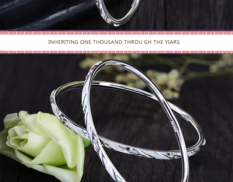 中国银都足银手镯手环圆弧手镯日韩星沙镯子时尚银饰送女友礼物sz